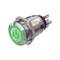 Metzler | Mygtukinis užraktas 19mm | LED Ženklas Žalias | IP67 IK10 | Nerūdijantis plienas | Plokščias | Lituotinės jungtys