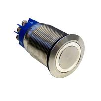 Metzler | Momentinis mygtukas 19mm | LED Apskritas šviesos diodas Baltas | IP67 IK10 | Nerūdijantis plienas | Plokščias | Prisukamos jungtys