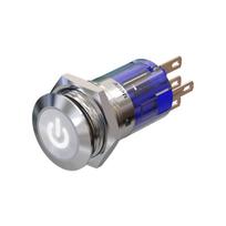 Metzler | Mygtukinis užraktas 16mm | LED Ženklas Baltas | IP67 IK10 | Nerūdijantis plienas | Plokščias | Lituotinės jungtys