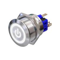 Metzler | Mygtukinis užraktas 25mm | LED Ženklas 230 V ACBaltas | IP67 IK10 | Nerūdijantis plienas | Plokščias | Lituotinės jungtys