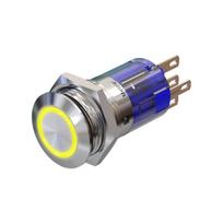 Metzler | Momentinis mygtukas 16mm | LED Apskritas šviesos diodas 230 V ACGeltonas | IP67 IK10 | Nerūdijantis plienas | Plokščias | Lituotinės jungtys