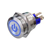 Metzler | Mygtukinis užraktas 22mm | LED Ženklas Mėlynas | IP67 IK10 | Nerūdijantis plienas | Plokščias | Lituotinės jungtys