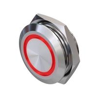 Metzler | Momentinis mygtukas 22mm | LED Apskritas šviesos diodas Raudonas | IP67 IK10 | Nerūdijantis plienas | Plokščias | Lituotinės jungtys