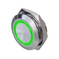 Metzler | Momentinis mygtukas 22mm | LED Apskritas šviesos diodas Žalias | IP67 IK10 | Nerūdijantis plienas | Plokščias | Lituotinės jungtys