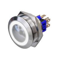 Metzler | Momentinis mygtukas 30mm | LED Apskritas šviesos diodas Baltas | IP67 IK10 | Nerūdijantis plienas | Kupolinis | Lituotinės jungtys