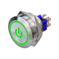 Metzler | Mygtukinis užraktas 30mm | LED Ženklas Žalias | IP67 IK10 | Nerūdijantis plienas | Plokščias | Lituotinės jungtys