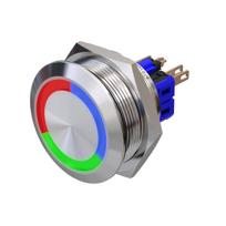 Metzler | Momentinis mygtukas 30mm | LED Apskritas šviesos diodas RGB | IP67 IK10 | Nerūdijantis plienas | Plokščias | Lituotinės jungtys