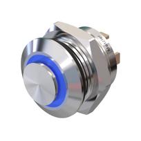 Metzler | Momentinis mygtukas 12mm | LED Apskritas šviesos diodas Mėlynas | IP67 IK10 | Nerūdijantis plienas | Išsikišęs | Prijungimas JST kabeliu
