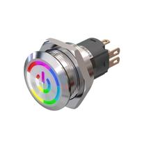 Metzler | Momentinis mygtukas 19mm | LED Apskritas šviesos diodas RGB | IP67 IK10 | Nerūdijantis plienas | Plokščias | Lituotinės jungtys