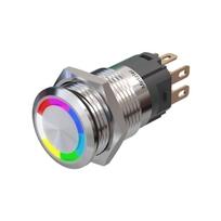 Metzler | Momentinis mygtukas 16mm | LED Apskritas šviesos diodas RGB | IP67 IK10 | Nerūdijantis plienas | Plokščias | Lituotinės jungtys
