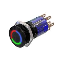Metzler | Momentinis mygtukas 16mm | LED Apskritas šviesos diodas RGB | IP67 IK10 | Aliuminis | Plokščias | Lituotinės jungtys