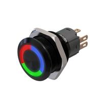 Metzler | Momentinis mygtukas 19mm | LED Apskritas šviesos diodas RGB | IP67 IK10 | Aliuminis | Plokščias | Lituotinės jungtys