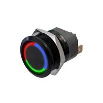 Metzler | Momentinis mygtukas 22mm | LED Apskritas šviesos diodas RGB | IP67 IK10 | Aliuminis | Plokščias | Lituotinės jungtys