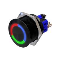 Metzler | Momentinis mygtukas 25mm | LED Apskritas šviesos diodas RGB | IP67 IK10 | Aliuminis | Plokščias | Lituotinės jungtys