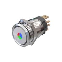 Metzler | Momentinis mygtukas 16mm | LED Apskritas šviesos diodas RGB | IP67 IK10 | Nerūdijantis plienas | Plokščias | Lituotinės jungtys