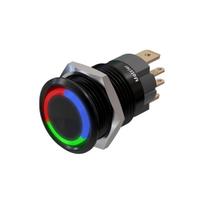 Metzler | Momentinis mygtukas 16mm | LED Apskritas šviesos diodas RGB | IP67 IK10 | Aliuminis | Plokščias | Lituotinės jungtys