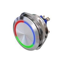 Metzler | Momentinis mygtukas 40mm | LED Apskritas šviesos diodas RGB | IP67 IK10 | Nerūdijantis plienas | Plokščias | Lituotinės jungtys