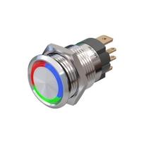 Metzler | Mygtukinis užraktas 16mm | LED Apskritas šviesos diodas RGB | IP67 IK10 | Nerūdijantis plienas | Plokščias | Lituotinės jungtys