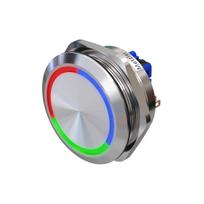 Metzler | Momentinis mygtukas 40mm | LED Apskritas šviesos diodas RGB | IP67 IK10 | Nerūdijantis plienas | Plokščias | Lituotinės jungtys