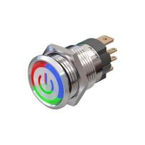 Metzler | Momentinis mygtukas 16mm | LED Apskritas šviesos diodas RGB | IP67 IK10 | Nerūdijantis plienas | Plokščias | Lituotinės jungtys