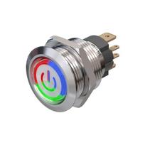 Metzler | Mygtukinis užraktas 19mm | LED Apskritas šviesos diodas RGB | IP67 IK10 | Nerūdijantis plienas | Plokščias | Lituotinės jungtys