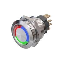 Metzler | Mygtukinis užraktas 19mm | LED Apskritas šviesos diodas RGB | IP67 IK10 | Nerūdijantis plienas | Plokščias | Lituotinės jungtys