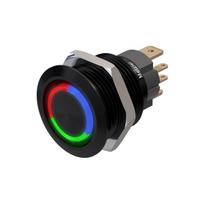 Metzler | Mygtukinis užraktas 19mm | LED Apskritas šviesos diodas RGB | IP67 IK10 | Aliuminis | Plokščias | Lituotinės jungtys
