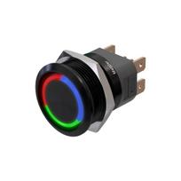 Metzler | Momentinis mygtukas 22mm | LED Apskritas šviesos diodas RGB | IP67 IK10 | Aliuminis | Plokščias | Lituotinės jungtys