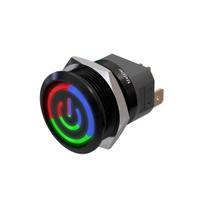 Metzler | Mygtukinis užraktas 22mm | LED Apskritas šviesos diodas RGB | IP67 IK10 | Aliuminis | Plokščias | Lituotinės jungtys