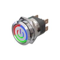 Metzler | Momentinis mygtukas 22mm | LED Apskritas šviesos diodas RGB | IP67 IK10 | Nerūdijantis plienas | Plokščias | Lituotinės jungtys