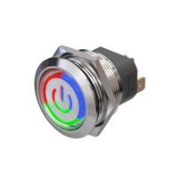 Metzler | Mygtukinis užraktas 25mm | LED Apskritas šviesos diodas RGB | IP67 IK10 | Nerūdijantis plienas | Plokščias | Lituotinės jungtys