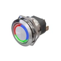 Metzler | Momentinis mygtukas 25mm | LED Apskritas šviesos diodas RGB | IP67 IK10 | Nerūdijantis plienas | Plokščias | Lituotinės jungtys