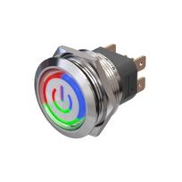 Metzler | Momentinis mygtukas 25mm | LED Apskritas šviesos diodas RGB | IP67 IK10 | Nerūdijantis plienas | Plokščias | Lituotinės jungtys