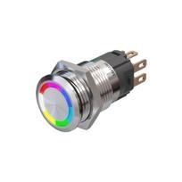 Metzler | Mygtukinis užraktas 16mm | LED Apskritas šviesos diodas RGB | IP67 IK10 | Nerūdijantis plienas | Plokščias | Lituotinės jungtys