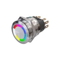 Metzler | Momentinis mygtukas 22mm | LED Apskritas šviesos diodas RGB | IP67 IK10 | Nerūdijantis plienas | Plokščias | Lituotinės jungtys