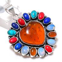 Natural Baltic Amber, Carnelian 925 Sterling Silver Jewelry Pendant 2.05  ETC-13809