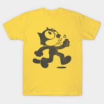 Men Black Print T-shirt Felix The Cat - Retro Faded Design No-Cut Transfer Paper Print Cotton Tshirt S geltona