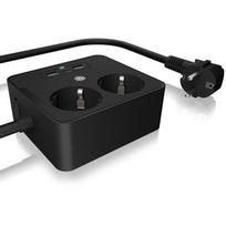 ICY BOX IB-MPS2220B-CH - Steckdosenleiste - für Tisch- oder Wandmontage, mit USB-Ladegerät - Wechselstrom 230 V - Eingabe, Eingang power CEE 7/7 - Ausgangsanschlüsse: 2 (2 x USB, 24 pin USB-C, 2 x CEE 7/3) - 1.9 m Schnur - Europa - Schwarz (IB-MPS2220B-CH)