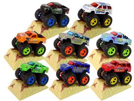 Žaislinis Monster Truck sunkvežimis su traukimo mechanizmu ir guminių padangų sistema