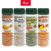 4 rūšių rinkinys: Druska su krevetėmis, Citrinpipirių druska, Druska su žaliaisiais čili pipirais, Druska su čili pipirais, DH Foods, 4 x 120g