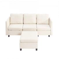 Kampinė sofa, modulinė 3-vietė sofa su pufu ir daiktadėže, 199x69x68 cm, smėlio spalvos