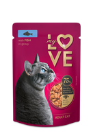 Pilnavertis konservuotas pašaras suaugusioms katėms su žuvimi padaže, MY LOVE 85g x 24
