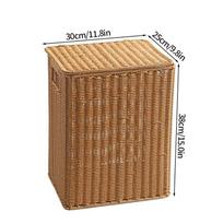 Large Size Woven Storage Basket with Lid Handmade Clothing Laundry Baskets Sundries Toys Container Imitation Rattan Clothes Bin beige