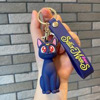 Moon Keychian for Women Anime Cute Artemis Luna Cat Figure Keyring Pendent Car Key Chain Accessories for Kids Toy Birthday Gifts mėlyna