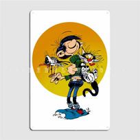 Gaston Lagaffe plakatas Metalinė plokštelė Vintažinė vakarėlio, alinės, garažo dekoracija Skardos ženklas Plakatas 20x30cm orange