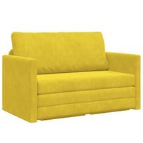 Grindų Sofa Lova 2-in-1 Geltona 124x204x61 cm Aksominė