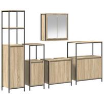 vidaXL Vonios baldų rinkinys su lentyna 5 pcs Sonoma ąžuolas ir juoda