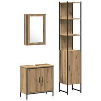 vidaXL Vonios baldų rinkinys su lentyna 3 pcs Ruda Apdirbta mediena