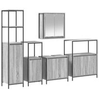 vidaXL Vonios baldų rinkinys su lentyna 5 pcs Pilkas Sonoma ir juoda