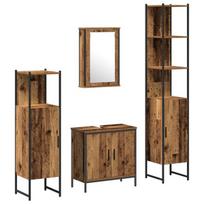 vidaXL Vonios baldų rinkinys su lentyna 4 pcs Ruda Apdirbta mediena